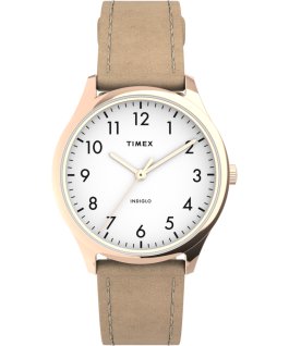 Modern Easy Reader mit Lederarmband, 32 mm Ros&eacute;goldfarben/hellbraun/wei&szlig; large