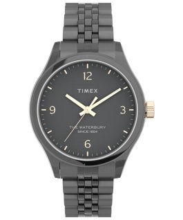 Waterbury Classic aus Edelstahl, 34 mm Graublau/schwarz/ros&eacute;goldfarben large