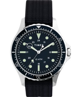 Navi XL 41 mm mit Textil-Zugarmband Edelstahl/blau large