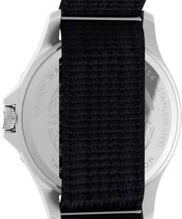 Navi XL 41 mm mit Textil-Zugarmband Edelstahl/blau large