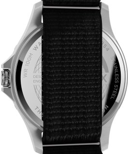 Navi XL 41 mm mit Textil-Zugarmband Edelstahl/schwarz large