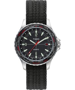 Navi World Time mit Textilarmband, 38&nbsp;mm Edelstahl/schwarz large