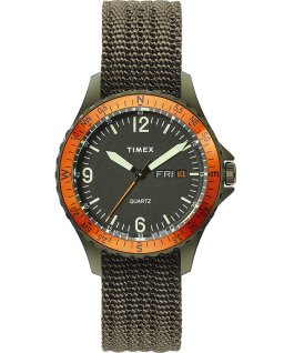 Navi Land, 38&nbsp;mm, mit Textilarmband Edelstahl/gr&uuml;n/schwarz large