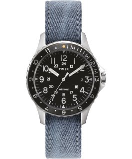 Navi Ocean mit Textilarmband zum Wenden im Stonewashed-Stil, 38 mm Schwarz/blau large