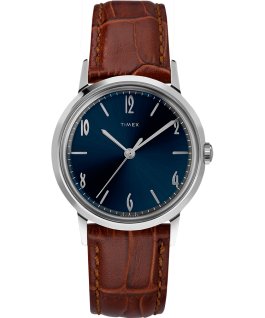 Marlin mit Handaufzug und Lederarmband, 34&nbsp;mm Stainless-Steel/Brown/Blue large