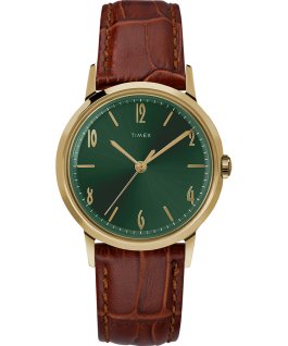 Marlin mit Handaufzug und Lederarmband, 34&nbsp;mm Gold-Tone/Brown/Green large