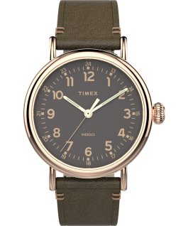 Standard mit Lederarmband, 41 mm Ros&eacute;goldfarben/gr&uuml;n/grau large