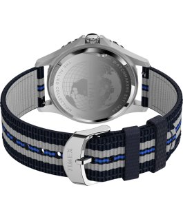 Navi XL 41 mm mit Textil-Zugarmband Edelstahl/blau/wei&szlig; large