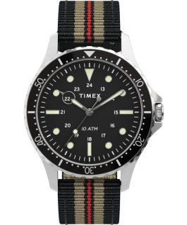 Navi XL 41 mm mit Textil-Zugarmband Edelstahl/schwarz/schwarz large