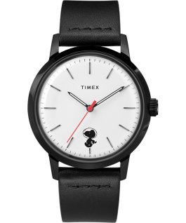 Timex x Snoopy Raumfahrer Marlin Automatik mit Lederarmband, 40 mm Edelstahl/schwarz/wei&szlig; large