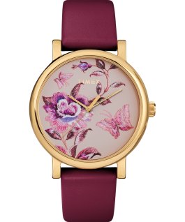 Full Bloom mit Lederarmband, 38&nbsp;mm Goldfarben/bordeauxrot/rosa large
