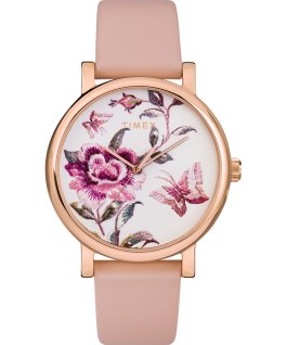 Full Bloom mit Lederarmband, 38&nbsp;mm Ros&eacute;goldfarben/rosa large