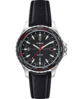 Navi World Time mit Lederarmband, 38&nbsp;mm Edelstahl/schwarz large