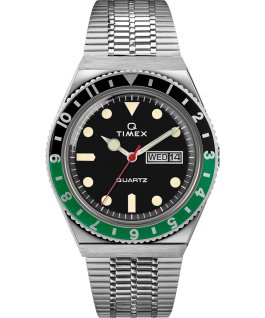 Q Timex Neuauflage mit Edelstahlarmband, 38&nbsp;mm Stainless-Steel/Black/Green large