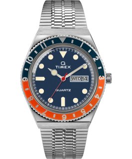 Q Timex Neuauflage mit Edelstahlarmband, 38&nbsp;mm Stainless-Steel/Blue/Orange large