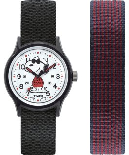 MK1 x Peanuts Featuring Snoopy 36mm Fabric Strap Watch Box Set Black/White large