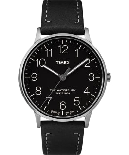 Waterbury 40mm Classic Leather Strap Watch Stainless-Steel/Black large