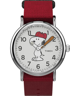 Snoopy 38mm Nylon Strap Watch Silver-Tone/Red/White large