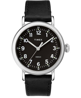 Standard 40mm Leather Strap Watch Silver-Tone/Black large