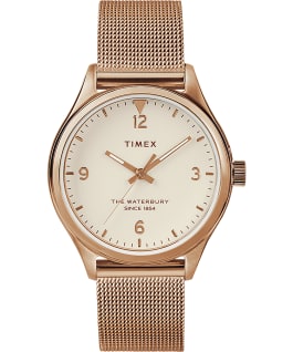 Waterbury Traditional f&uuml;r Damen mit Mesh-Armreif, 34 mm Ros&eacute;goldfarben/cremefarben large