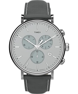 Fairfield Chronograph mit Lederarmband, 41&nbsp;mm Silberfarben/grau large