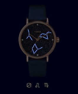 Celestial Opulence 37 mm Armbanduhr mit strukturiertem Armband Ros&eacute;gold/blau-KREBS,L&Ouml;WE,JUNGFRAU large