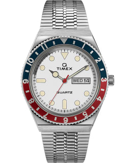 Q Timex Neuauflage mit Edelstahlarmband, 38&nbsp;mm Stainless-Steel/White/Red/Blue large