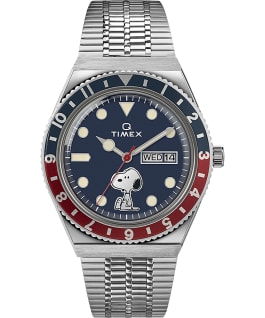 Q Timex Reissue x Peanuts 70th Anniversary 38mm Stainless Steel Bracelet Watch Stainless-Steel/Blue large