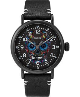 Timex Standard D&iacute;a de los Muertos 40mm Leather Strap Watch Black/Black/Black large