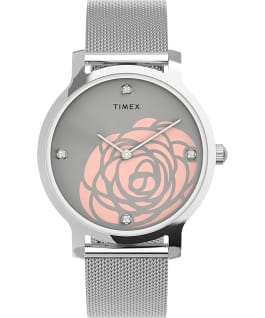 Transcend Floral 34mm Stainless Steel Mesh Band Watch Silver-Tone large