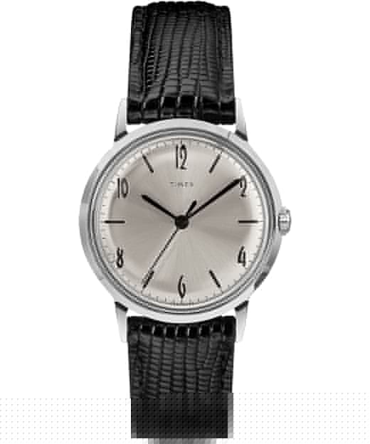 Marlin&reg; Hand-Wound 34mm Leather Strap Watch Black/Silver-Tone large