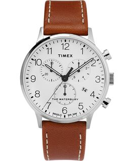 Fairfield Chronograph 41mm Leather Watch Silver-Tone/Tan/White large